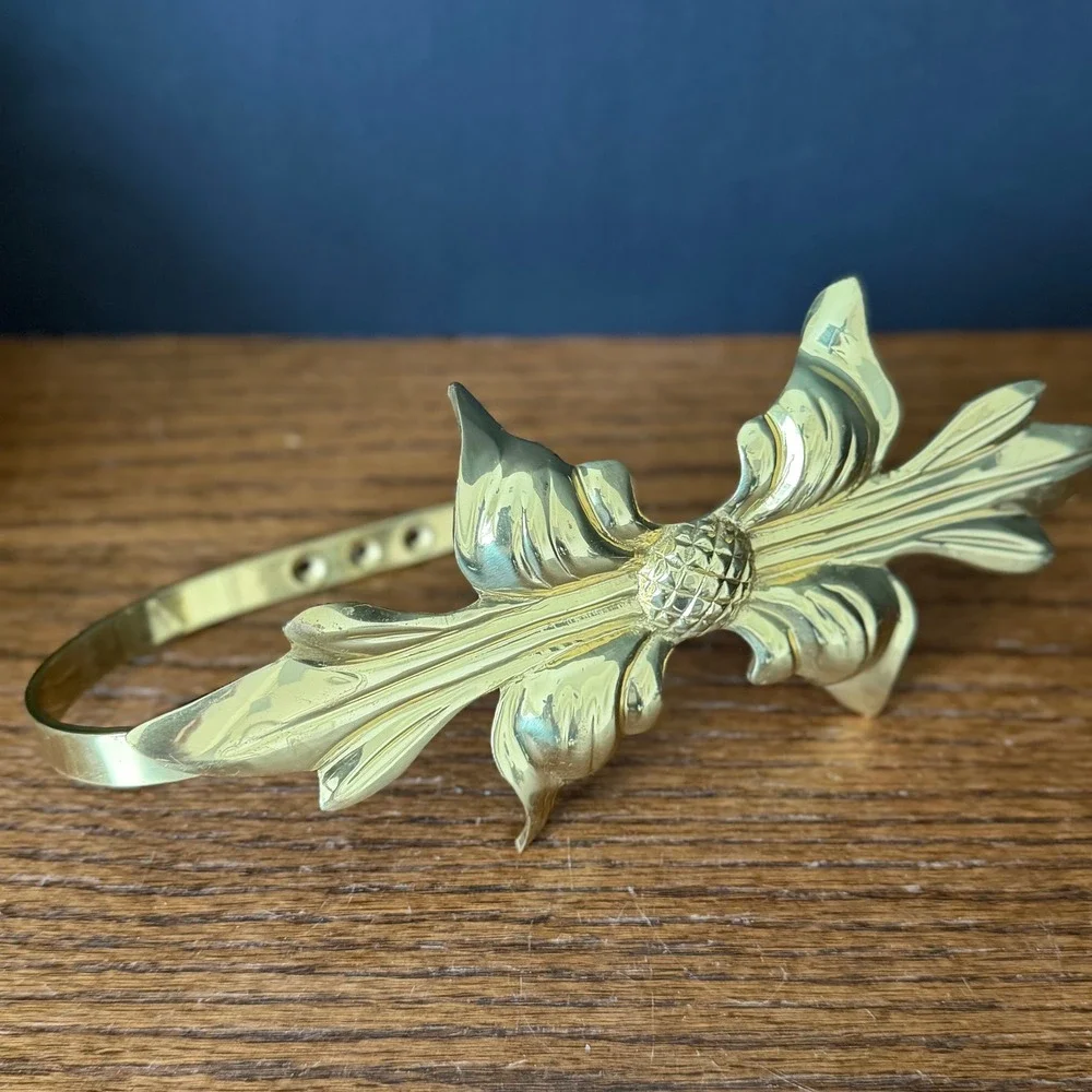 Vintage Solid Brass Pineapple Fleur De Lis Curtain Tie Back Holdback India Gold